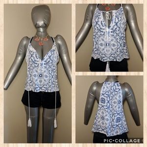 ME to WE white deep V neck tan tassel tie size med